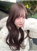 小顔薄めバンググレージュレイヤーロング前髪パーマ黒髪