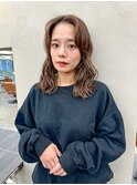 ウェーブパーマ小顔ネビージュボブルフミディアムパーマ