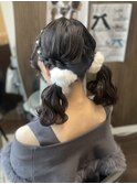 編み込みツインテール(波ウエーブ)