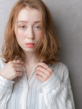 モッズヘア 越谷(mod's hair) アプリコットオレンジ金髪かきあげボブパーマ309W越谷20代30代