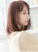 シースルーバング小顔前下がりピンクブラウンa越谷20代30代40代