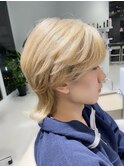 ブロンドベージュ×マッシュウルフ