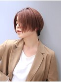 前髪なし　前下がりショートボブ☆テラコッタカラー