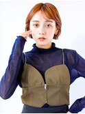 <森千晶>こなれハイトーンショートボブにオレンジブラウンカラー