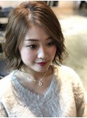 お客様スタイル「外ハネスモーキーベージュ」