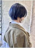 ショート/長め前髪/ブルー/ワンブリーチ