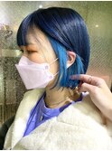 ボブ/インナーカラー/イヤリングカラー/推しカラー/水色インナー