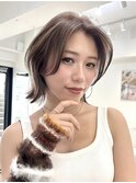 A41透明感カラー顔まわりカットボブ韓国ヘアブラウンカラー