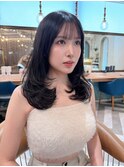くびれヘア/顔周り/韓国/レイヤーカット/黒髪/ロング/前髪北千住