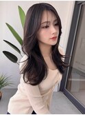 前髪/大人ガーリー/小顔/似合わせカット/黒髪/オリーブグレー