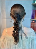 【ツインポニーテール】結婚式銀座お団子ヘアセットアレンジ