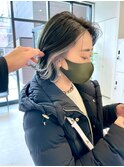 前髪なしワンレン外ハネショートボブ×イヤリングカラー[横浜駅]