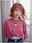 【ピンクベージュ/阿部達哉】ボブ/外ハネ/ブリーチ
