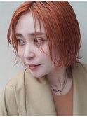 オレンジ ボブ 大人かわいい フェザーバング