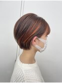 オレンジインナーガーリー丸みショートボブ