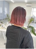 シンプルボブと、ピンクグラデーション
