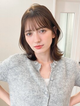 レア 表参道(L'ea) くびれヘアアプリコットオレンジ夏ヘアハイライトカラー韓国ヘア