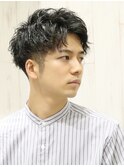 メンズビジネスツーブロックアップバングショート黒髪髪質改善
