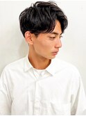 スパイキーショートブルーブラックフェザーパーマサーフカール