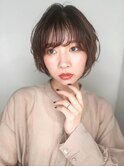 斜めバングココアブラウン小顔ボブショートp1越谷20代30代40代