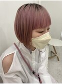 ペールピンク×ショートボブ