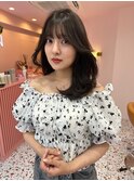 韓国ヘア/顔まわりレイヤーカット/暗め透け感カラー/前髪あり