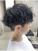 メンズ/アップバング/ツーブロックマッシュ/束感ショート波巻き