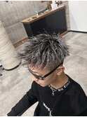 メンズパーマホワイトメッシュツイスト短髪ジェットモヒカン