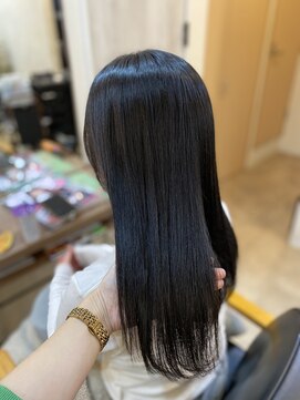 ストレートロング×ブルーブラック