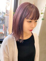 テトヘアー(teto hair) 紫ピンクパープルボブ切りっぱなし外ハネブリーチ暖色系