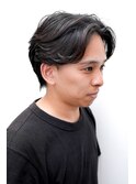 メンズカットアップバングフェザーパーマブルーブラック0706