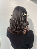 10代20代30代◎ハーフツインモテ髪編みおろし　リボンアレンジ