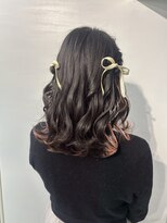 10代20代30代◎ハーフツインモテ髪編みおろし　リボンアレンジ