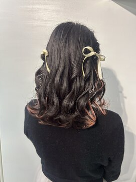 ヴェイン 渋谷(vain) 10代20代30代◎ハーフツインモテ髪編みおろし リボンアレンジ