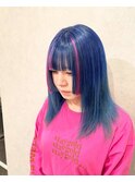 派手髪サブカル青髪ポイントエクステピンクティンセル混ぜHIRO