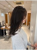 黒髪暗髪艶カラー小顔レイヤーカットロング透け感バング