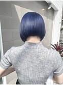 インディゴブルー　ブルー　ケアブリーチ　ボブカット