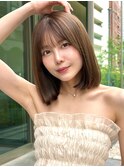 顔周りカット/縮毛矯正/ダークブラウン/コーラルピンク
