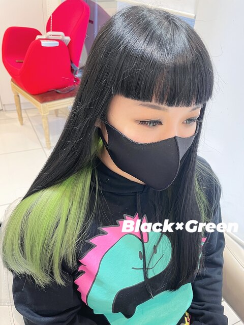 ＼黒髪×ネオングリーン／
