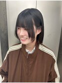 黒髪/ボブルフ/小顔/ワンレン/顔まわりレイヤー/顔まわりカット