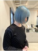 アイスブルー/刈り上げボブ/ストレート/ダブルカラー［渋谷］Y