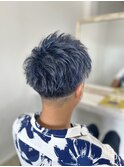 ネイビー束感ショート×フェード
