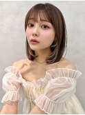 インナーカラー顔周りレイヤーボブココアブラウン大人ボブ