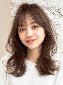ロティー 天神(loty) ミディアムレイヤー ブリーチなしカラー ベージュ 透明感カラー