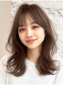 ミディアムレイヤー ブリーチなしカラー ベージュ 透明感カラー