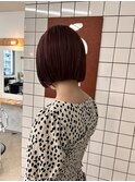 フラットボブ　ブラントカット　ボルドー　ワインレッド