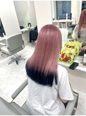 イメチェンピンクベージュアンブレラカラー前髪ダークブルー原宿
