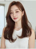 アップバング ロングレイヤー アッシュベージュ 韓国ヘア 美髪