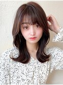 20代30代/小顔レイヤー/ワンホンレイヤー/ピンクベージュ/前髪