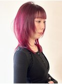 【松戸 石山】ミディアムレイヤーワイドバングチェリーレッド